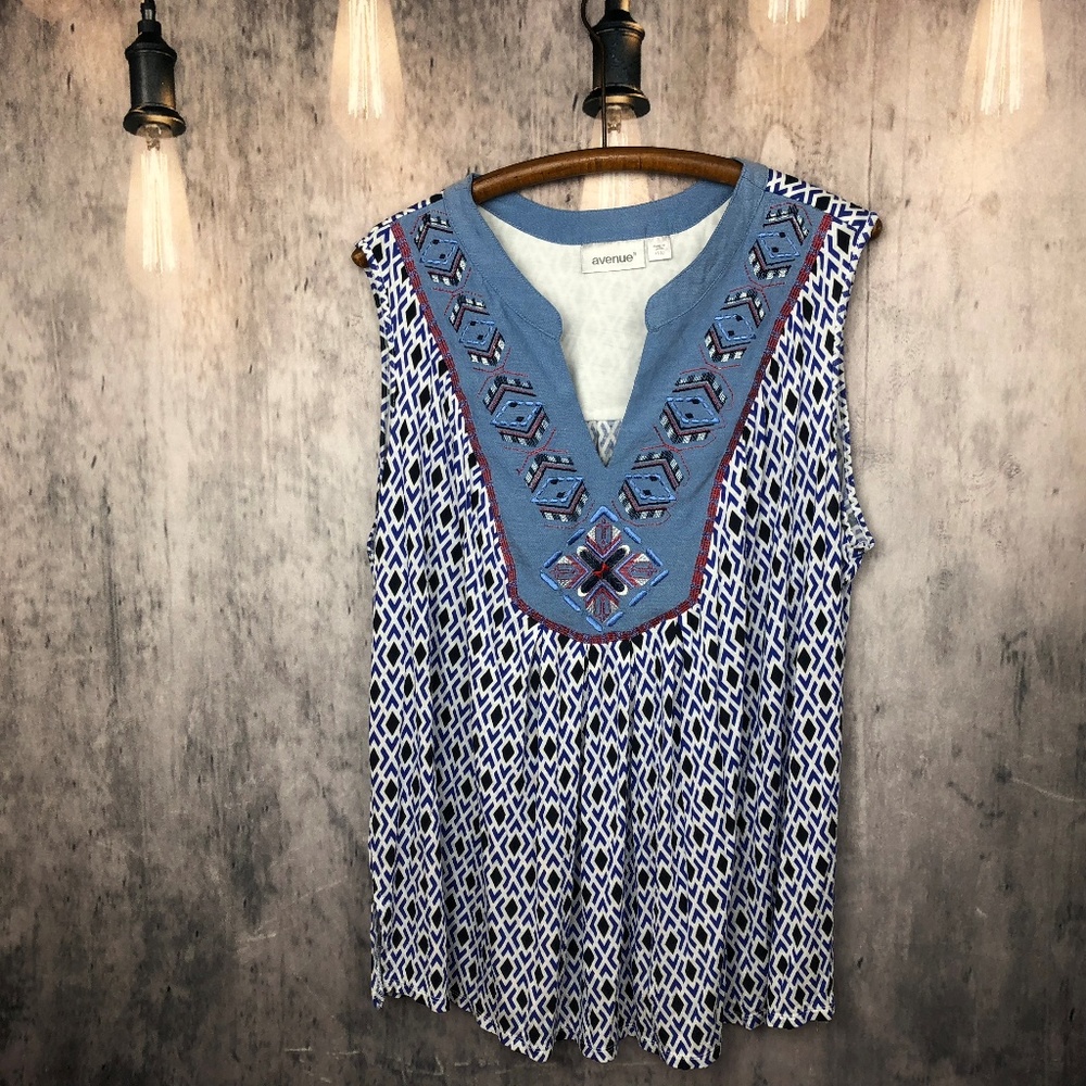 Avenue Denim Embroidered Sleeveless Tank Top 18/20